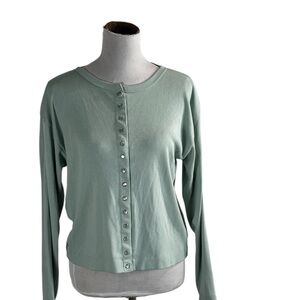 E.Z Sport Women’s Cardigan Classic Sage Mint Green Snap Buttons